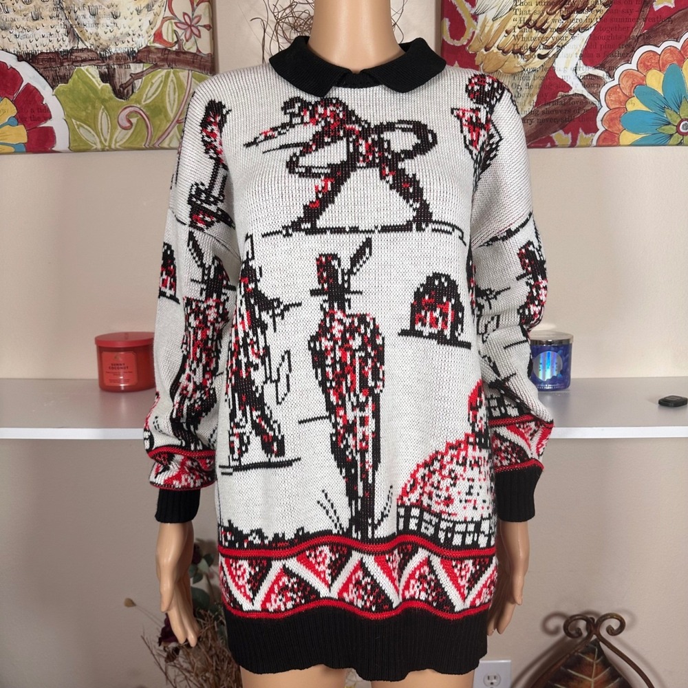 Vintage Fran Kiernan Cowboy Sweater Western Novelty Knit Oversized Rodeo